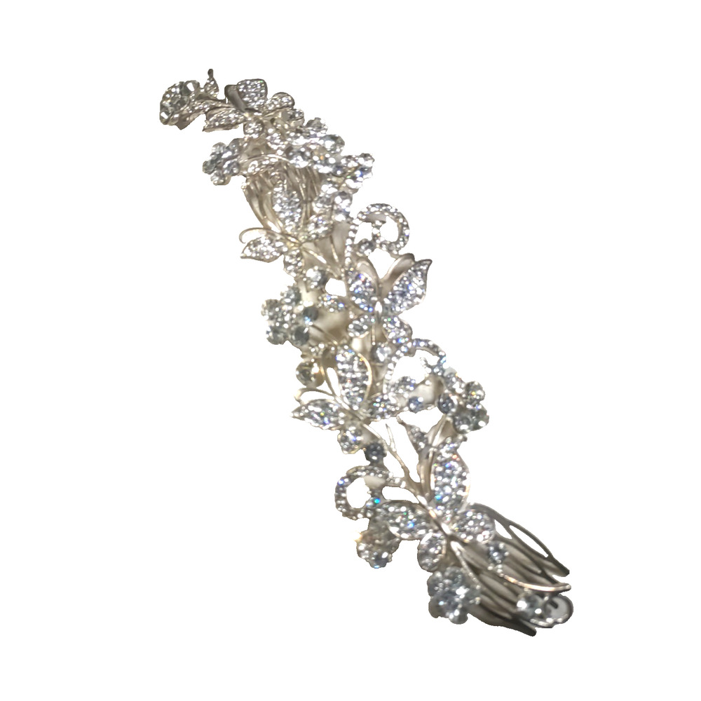 Long Hair Comb Barrette Floral Butterfly Elegant Wedding Up Do Gold Tone